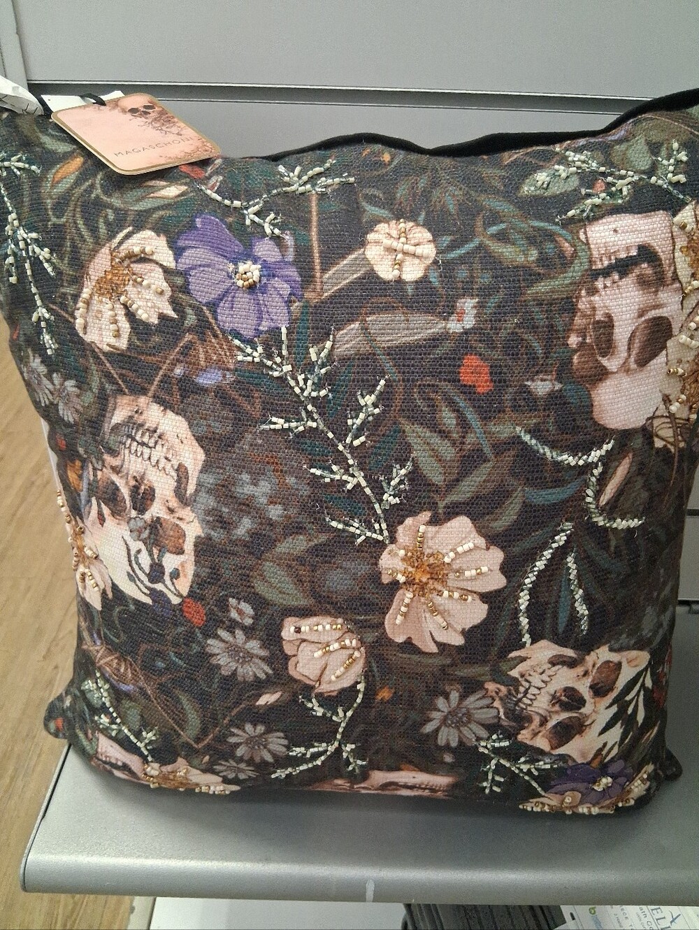 Magaschoni Halloween Rhinestone Skull Pillow